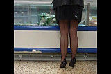 Black seamed stockings black pvc mini skirt  p2