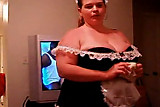 BBW shows off French maid outfit and sucks cock