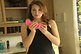 Nice Brunette with Pink Dildo Squirting