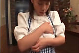 Busty Japanese Waitress Fucked in Public (Uncensored)