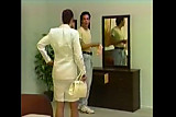 Man in panties spanked by businesswoman