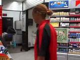 Black storeclerk girl gives blowjob to white guy