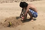 Cute Slender Asian Fucked on the Beach!!